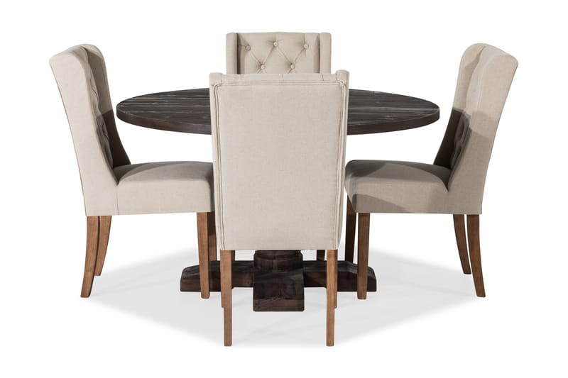 Dijon Matgrupp Rund 130 cm med 4 Irma Stol - Vintage Alm/Beige - Möbler - Bord & matgrupper - Matgrupper
