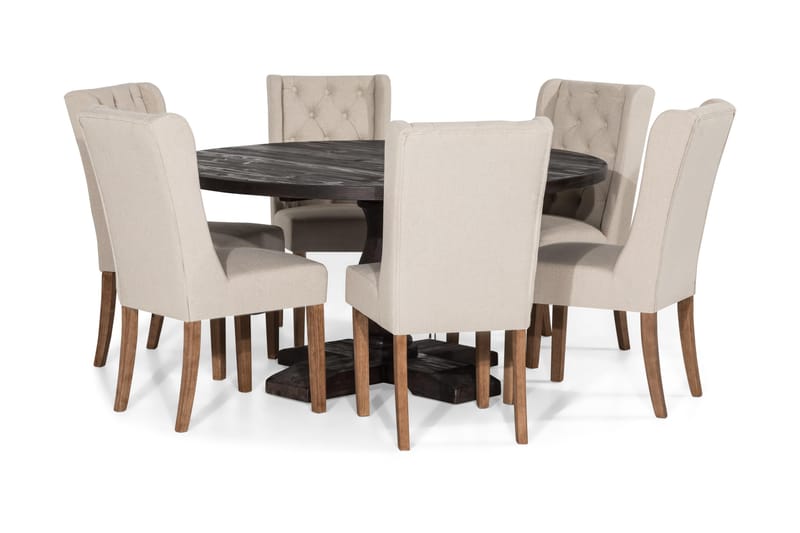 Dijon Matgrupp Rund 150 cm med 6 Irma Stol - Vintage Alm/Beige - Möbler - Bord & matgrupper - Matgrupper