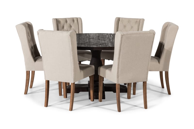 Dijon Matgrupp Rund 150 cm med 6 Irma Stol - Vintage Alm/Beige - Möbler - Bord & matgrupper - Matgrupper