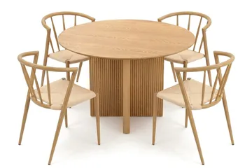 Edda Matgrupp runt 110 cm Ek med 4 Winston Matstolar - Ek - Möbler - Bord & matgrupper - Matgrupper
