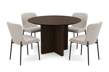 Edda Matgrupp runt 110 cm Rökt Ek med 4 Elsie Matstolar - Rökt ek/Beige - Möbler - Bord & matgrupper - Matgrupper