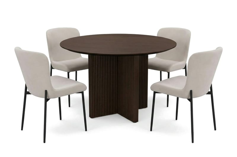 Edda Matgrupp runt 110 cm Rökt Ek med 4 Elsie Matstolar - Rökt ek/Beige - Möbler - Bord & matgrupper - Matgrupper