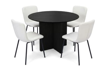 Edda Matgrupp runt 110 cm Svart med 4 Katy Matstolar - Svart - Möbler - Bord & matgrupper - Matgrupper