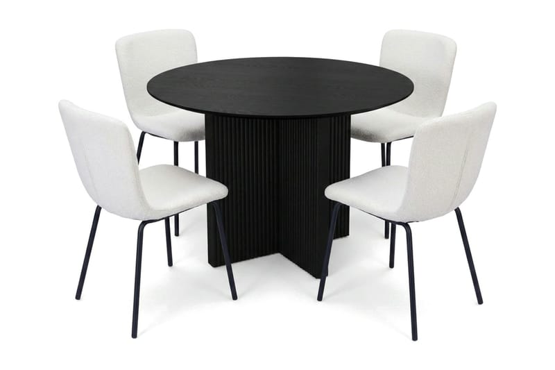 Edda Matgrupp runt 110 cm Svart med 4 Katy Matstolar - Svart - Möbler - Bord & matgrupper - Matgrupper
