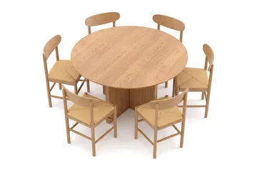 Edda Matgrupp runt 130 cm Ek med 6 Malte Matstolar - Möbler - Bord & matgrupper - Matgrupper
