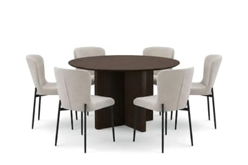 Edda Matgrupp runt 130 cm Rökt Ek med 6 Elsie Matstolar - Rökt ek/Beige - Möbler - Bord & matgrupper - Matgrupper
