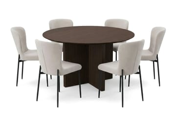 Edda Matgrupp runt 130 cm Rökt Ek med 6 Elsie Matstolar - Rökt ek/Beige - Möbler - Bord & matgrupper - Matgrupper