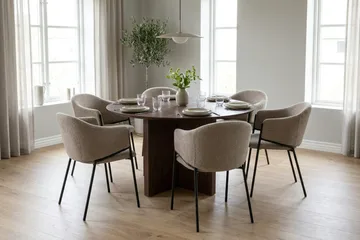 Edda Matgrupp runt 130 cm Valnöt med 6 Filip Matstolar - Valnöt - Möbler - Bord & matgrupper - Matgrupper