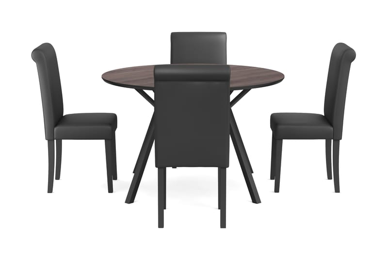 Eirys Matgrupp 120 cm Rund inkl 4 Ravea Stolar - Svart/Brun - Möbler - Bord & matgrupper - Matgrupper