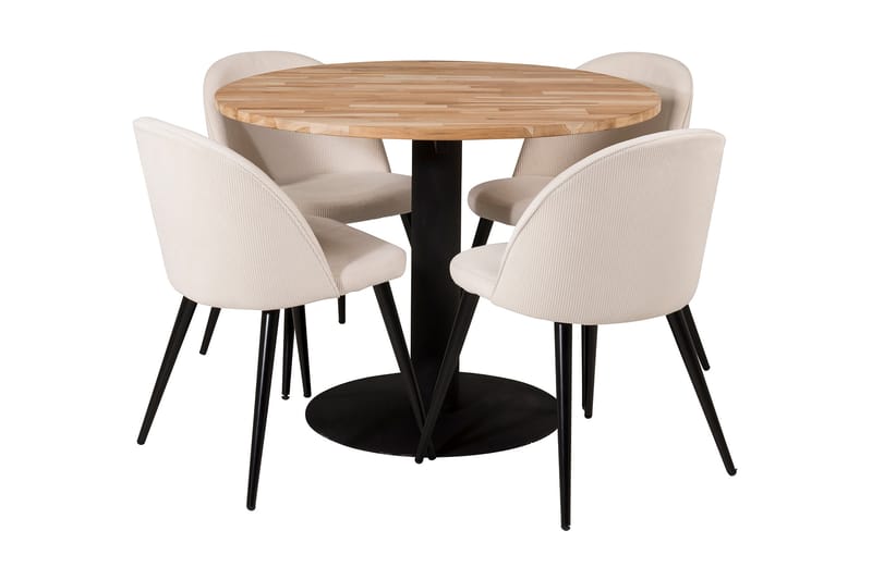 Ezra Matgrupp 100 cm Rund inkl 4 Valera Manchesterstolar - Teak/Svart/Beige - Möbler - Bord & matgrupper - Matgrupper