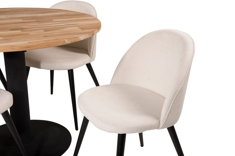 Ezra Matgrupp 100 cm Rund inkl 4 Valera Manchesterstolar - Teak/Svart/Beige - Möbler - Bord & matgrupper - Matgrupper