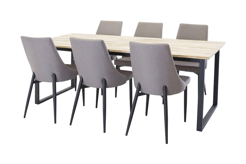 Ezra Matgrupp 200 cm med 6 Ludde Stol, Trä/Svart/Grå