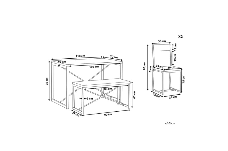 Flixton Matgrupp 110 cm Inkl 2 stolar + Bänk - Ljusbrun/Svart - Matgrupper