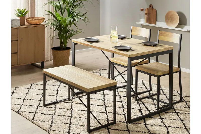 Flixton Matgrupp 110 cm Inkl 2 stolar + Bänk - Ljusbrun/Svart - Möbler - Bord & matgrupper - Matgrupper