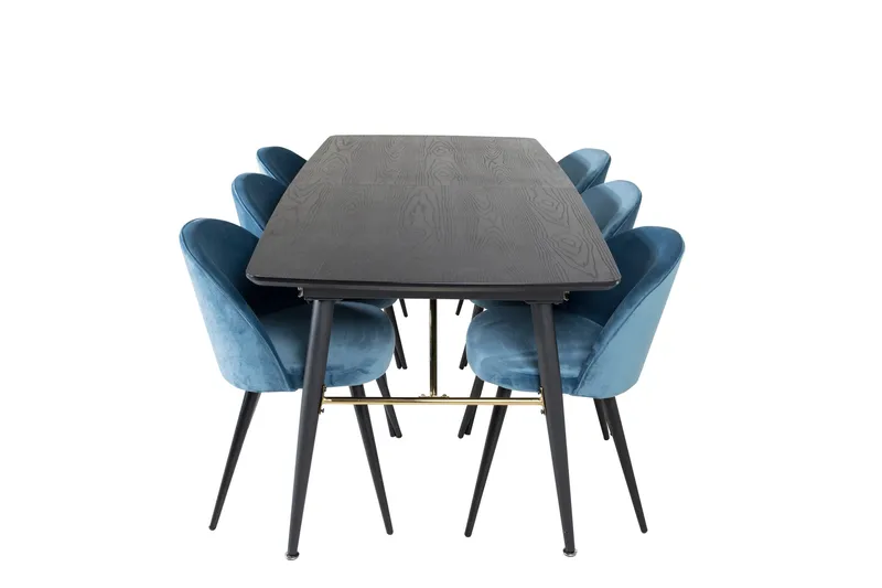 Gold Matgrupp Förlängningsbar 180-220 cm Rektangulär med 6 Velvet stolar, undefined