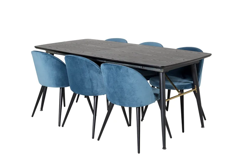 Gold Matgrupp Förlängningsbar 180-220 cm Rektangulär med 6 Velvet stolar - Möbler - Bord & matgrupper - Matgrupper