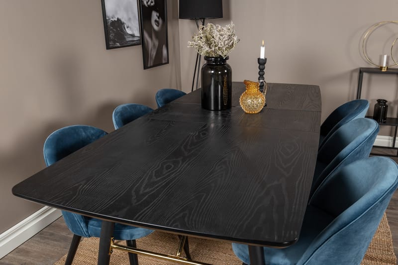 Gold Matgrupp Förlängningsbar 180-220 cm Rektangulär med 6 Velvet stolar - Möbler - Bord & matgrupper - Matgrupper