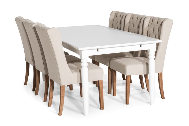 Hampton Matgrupp 190 cm med 6 Irma Stol - Vintage Alm/Beige - Möbler - Bord & matgrupper - Matgrupper