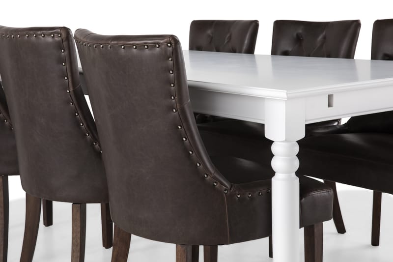 Hampton Matgrupp 190 cm med 6 Tuva Fåtölj - Vit/Brun PU - Möbler - Bord & matgrupper - Matgrupper