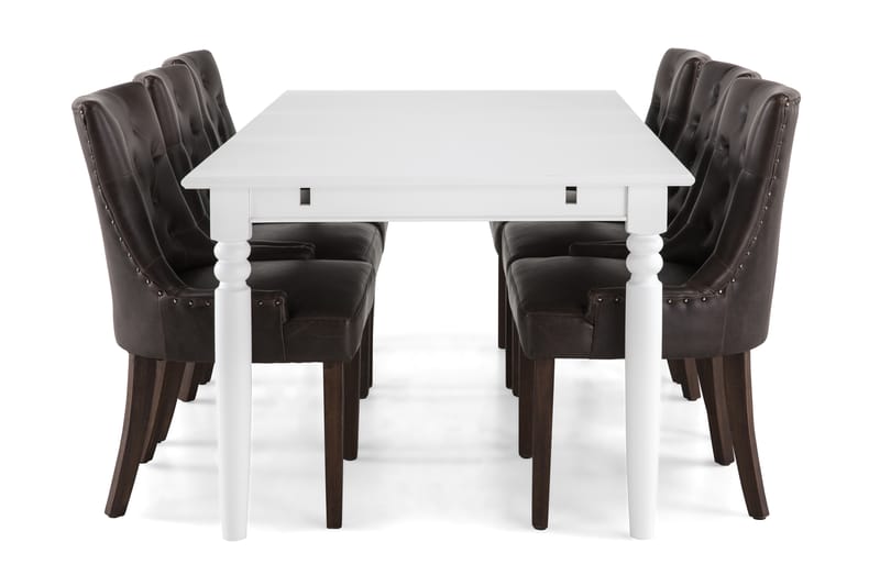 Hampton Matgrupp 190 cm med 6 Tuva Fåtölj - Vit/Brun PU - Möbler - Bord & matgrupper - Matgrupper