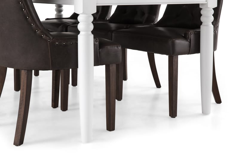 Hampton Matgrupp 190 cm med 6 Tuva Fåtölj - Vit/Brun PU - Möbler - Bord & matgrupper - Matgrupper