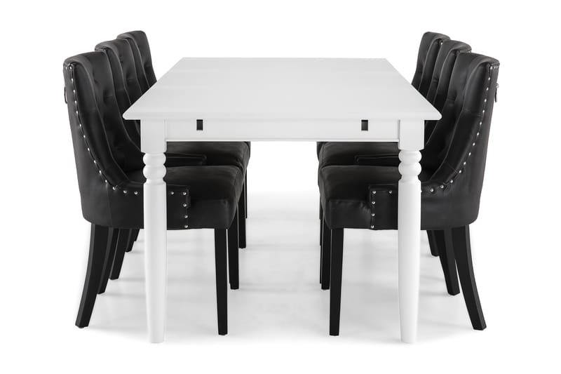 Hampton Matgrupp 190 cm med 6 Tuva Fåtölj - Vit/Svart PU - Möbler - Bord & matgrupper - Matgrupper