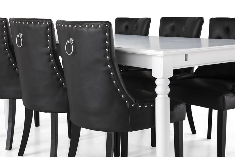 Hampton Matgrupp 190 cm med 6 Tuva Fåtölj - Vit/Svart PU - Möbler - Bord & matgrupper - Matgrupper