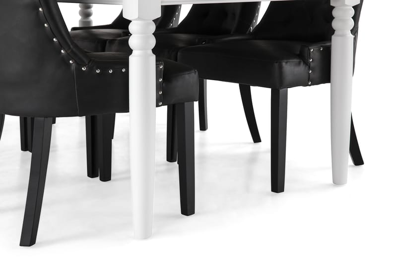 Hampton Matgrupp 190 cm med 6 Tuva Fåtölj - Vit/Svart PU - Möbler - Bord & matgrupper - Matgrupper