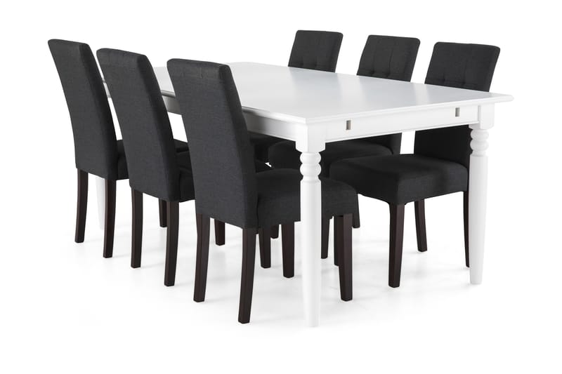 Hampton Matgrupp 190 cm med 6 Viktor Stol - Vit/Mörkgrå/Mörkbrun - Möbler - Bord & matgrupper - Matgrupper