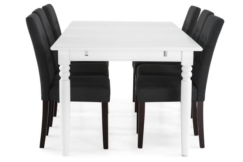 Hampton Matgrupp 190 cm med 6 Viktor Stol - Vit/Mörkgrå/Mörkbrun - Möbler - Bord & matgrupper - Matgrupper