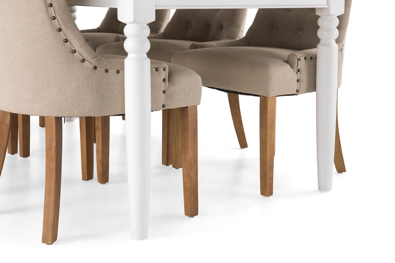 Hampton Matgrupp 190 cm med 6 Viktoria Fåtölj - Vit/Beige/Trä - Möbler - Bord & matgrupper - Matgrupper