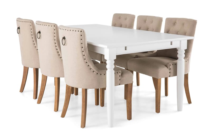 Hampton Matgrupp 190 cm med 6 Viktoria Fåtölj - Vit/Beige/Trä - Möbler - Bord & matgrupper - Matgrupper