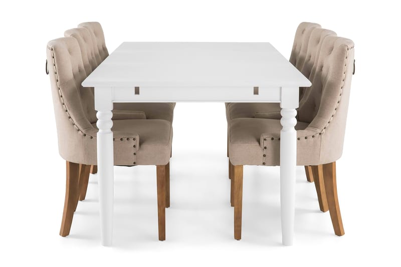 Hampton Matgrupp 190 cm med 6 Viktoria Fåtölj - Vit/Beige/Trä - Möbler - Bord & matgrupper - Matgrupper
