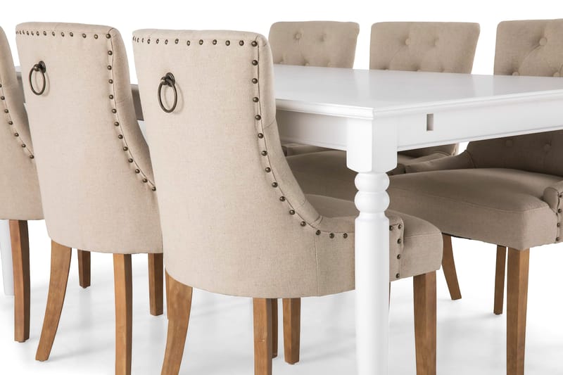 Hampton Matgrupp 190 cm med 6 Viktoria Fåtölj - Vit/Beige/Trä - Möbler - Bord & matgrupper - Matgrupper