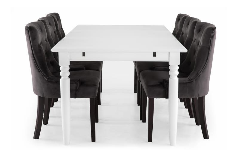 Hampton Matgrupp 190 cm med 6 Viktoria Fåtölj - Vit/Grå Sammet - Möbler - Bord & matgrupper - Matgrupper