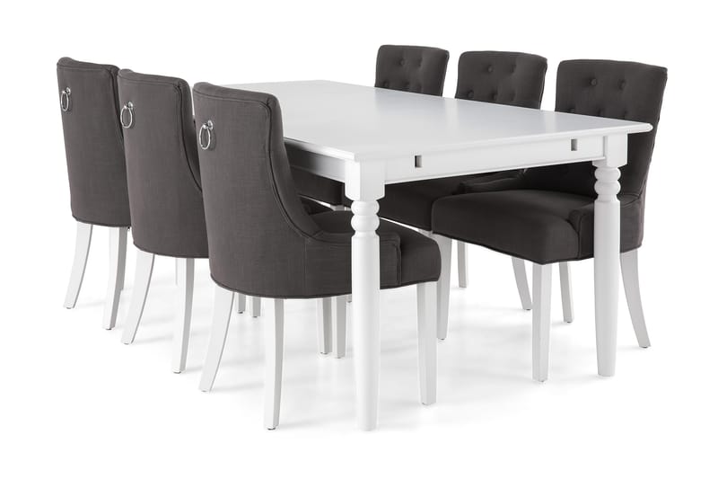 Hampton Matgrupp 190 cm med 6 Viktoria Fåtölj - Vit/Grå - Möbler - Bord & matgrupper - Matgrupper