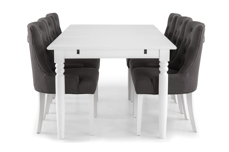 Hampton Matgrupp 190 cm med 6 Viktoria Fåtölj - Vit/Grå - Möbler - Bord & matgrupper - Matgrupper