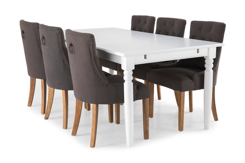 Hampton Matgrupp 190 cm med 6 Viktoria Fåtölj - Vit/Grå - Möbler - Bord & matgrupper - Matgrupper