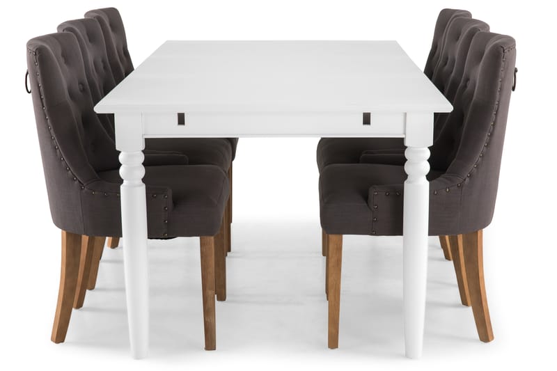 Hampton Matgrupp 190 cm med 6 Viktoria Fåtölj - Vit/Grå - Möbler - Bord & matgrupper - Matgrupper