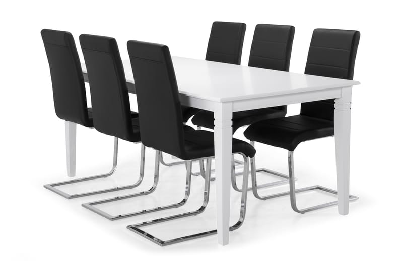 Hartford Matbord med 6 st Cibus stolar - Vit/Svart/Krom - Matgrupper