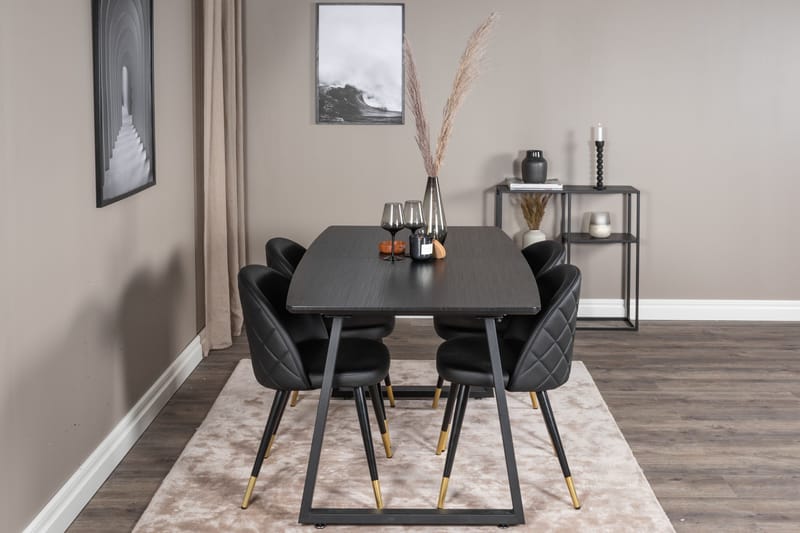 Inca Matgrupp Förlängningsbar 160 cm Rektangulär med 4 Velvet stolar - Möbler - Bord & matgrupper - Matgrupper