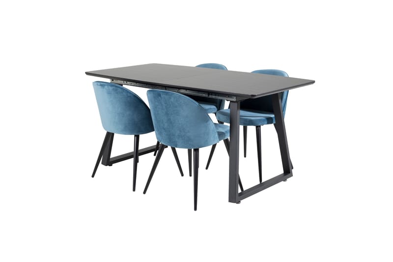 Inca Matgrupp Förlängningsbar 160 cm Rektangulär med 4 Velvet stolar - Möbler - Bord & matgrupper - Matgrupper