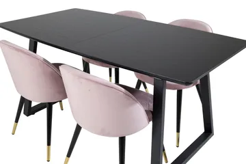 Inca Matgrupp Förlängningsbar 160 cm Rektangulär med 4 Velvet stolar - Möbler - Bord & matgrupper - Matgrupper