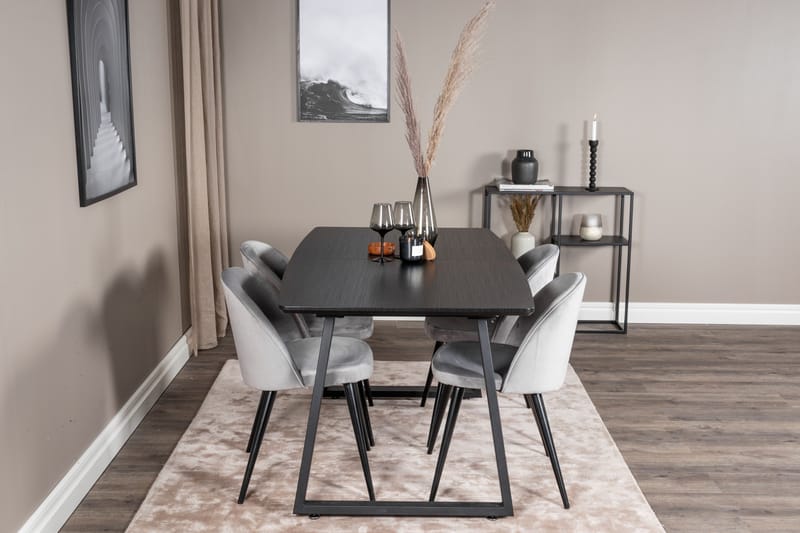 Inca Matgrupp Förlängningsbar 160 cm Rektangulär med 4 Velvet stolar - Möbler - Bord & matgrupper - Matgrupper