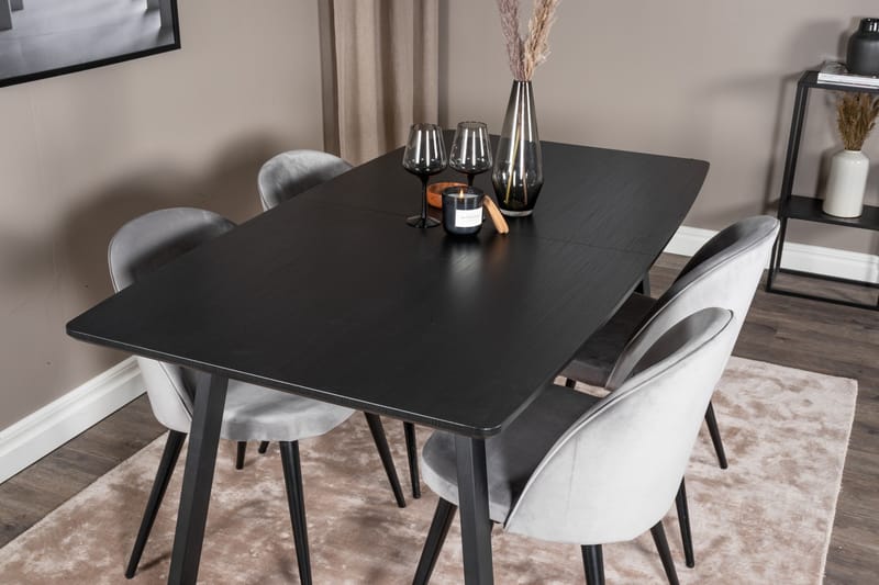 Inca Matgrupp Förlängningsbar 160 cm Rektangulär med 4 Velvet stolar - Möbler - Bord & matgrupper - Matgrupper