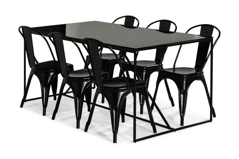 Indy Matgrupp med 6 Amparo Stol - Glas/Metall/Svart - Möbler - Bord & matgrupper - Matgrupper