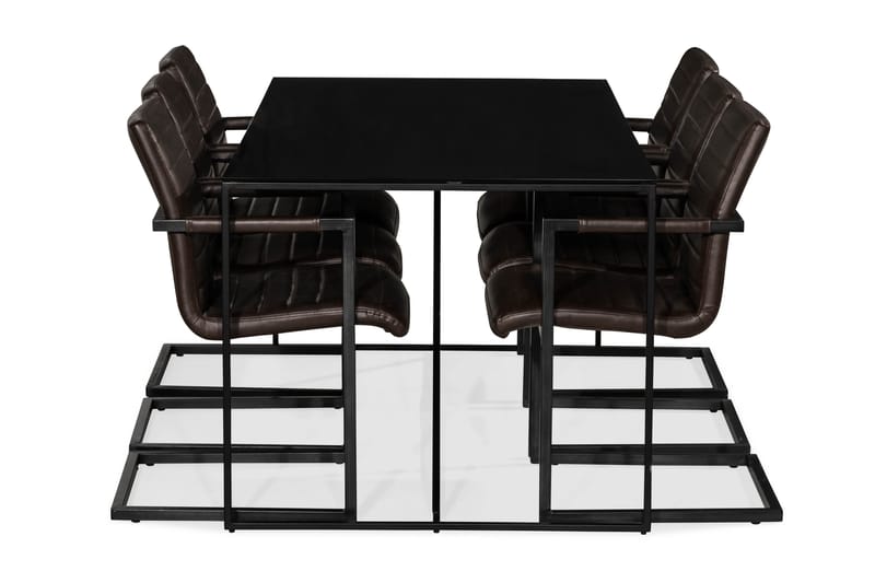 Indy Matgrupp med 6 House Stol - Glas/Metall/Mörkbrun PU - Möbler - Bord & matgrupper - Matgrupper