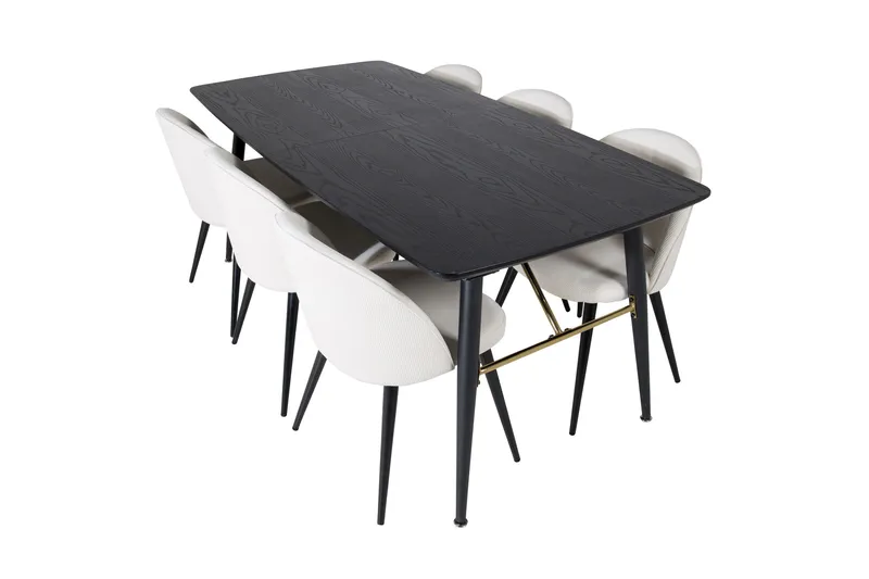 Irunea Förlängningsbar Matgrupp 180 cm inkl 6 Valera Stolar, Svart/Beige/Manchester