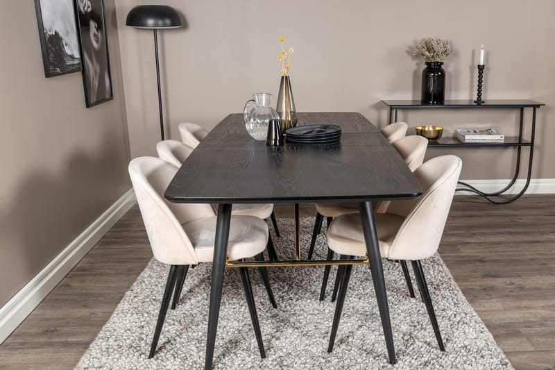 Irunea Förlängningsbar Matgrupp 180 cm inkl 6 Valeri Stolar - Svart/Beige/Sammet - Möbler - Bord & matgrupper - Matgrupper