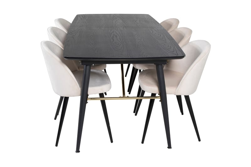 Irunea Förlängningsbar Matgrupp 180 cm inkl 6 Valeri Stolar - Svart/Beige/Sammet - Möbler - Bord & matgrupper - Matgrupper